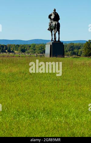 Manassas, Virginia, USA - September 29, 2021: A statue of Thomas 'Stonewall' Jackson sits atop Henry Hill at Manassas Battlefield National Park. Stock Photo