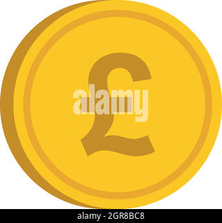 Gold coin with pound sign icon, flat style Stock Vector