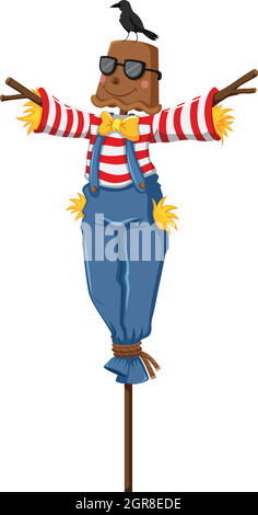 Scarecrow with crow standing on his head Stock Vector