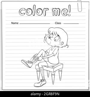 Coloring worksheet with a girl Stock Vector