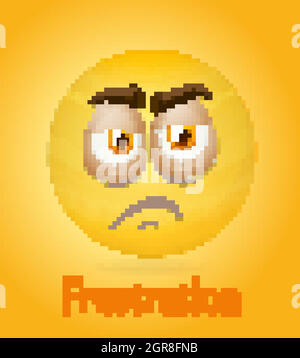 Frustration emotional yellow face with tired text on yellow background Stock Vector
