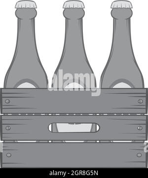 Beer bottles in a wooden box icon Stock Vector