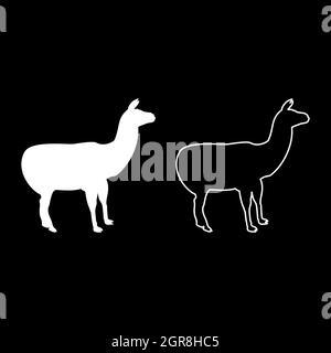 Alpaca Llama Lama Guanaco silhouette white color vector illustration solid outline style image Stock Vector