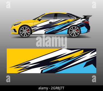 wrap design for custom sport car. Sport racing car wrap decal and sticker design. Stock Vector
