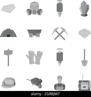 Mining icons set, black monochrome style Stock Vector