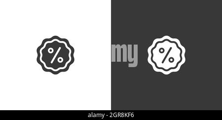 Discount tag. Percent label. Isolated icon on black and white background. Commerce glyph vector illustration Stock Vector
