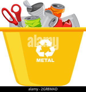 Yellow recycle bins with recycle symbol on white background Stock Vector