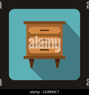 Wooden nightstand icon, flat style Stock Vector