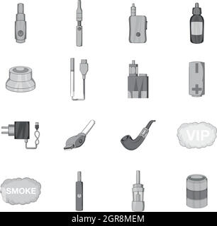 Vape icons set, black monochrome style Stock Vector