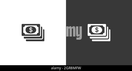 Dollar bills. Cash money. Isolated icon on black and white background. Commerce glyph vector illustration Stock Vector