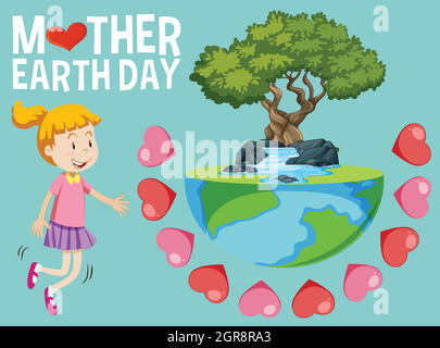 Poster design for mother earth day with happy girl Stock Vector