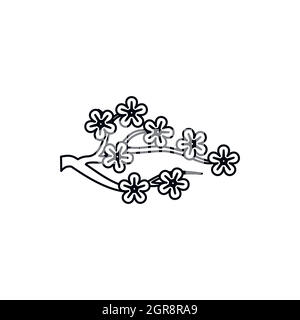 Branch of sakura with flowers icon, outline style Stock Vector