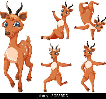 Set of gazelle cartoon character Stock Vector