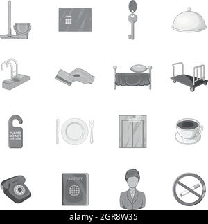 Hotel icons set in black monochrome style Stock Vector