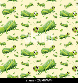 Green grasshopper seamless background Stock Vector
