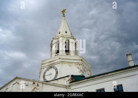 Kazan Kremlin Tower with a golden star on the background of a stormy sky in Tatarstan, Russia Stock Photo