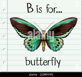 Flashcard letter B is for butterfly Stock Vector