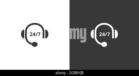 Call center. Headphones. Isolated icon on black and white background. Commerce glyph vector illustration Stock Vector