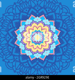 Mandala design in blue and yellow color Stock Vector