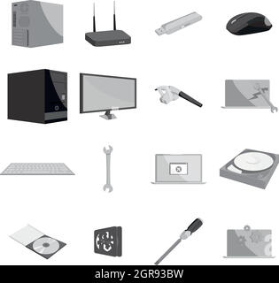 Computer hardware and technology icons set Stock Vector