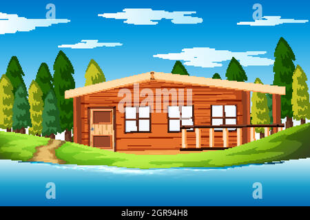 Empty scene with a big house in the nature Stock Vector