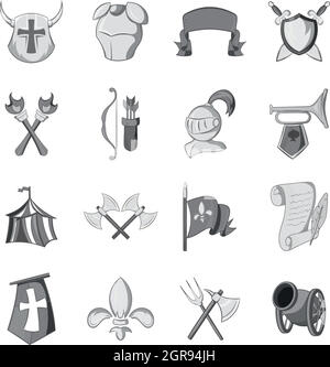 Knight icons set, black monochrome style Stock Vector