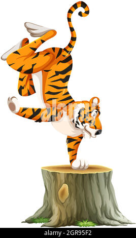 Tiger standing on one hand Stock Vector