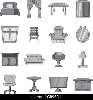Living Room Furniture Icons Black & White Set Big Stock Vector Image ...