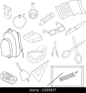 School icons set in outline style Stock Vector