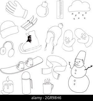 Winter icons set, outline style Stock Vector
