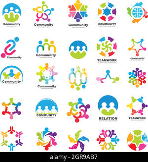 25 set icon and logo of Community, network and social  design vector Stock Vector