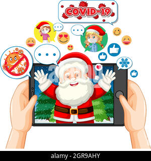 Santa Claus cartoon character on tablet on white background Stock Vector