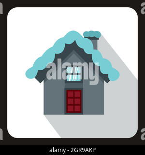 House with snow on roof icon, flat style Stock Vector