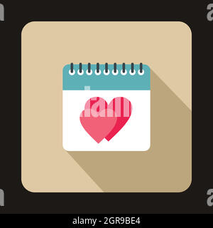Calendar with heart icon, flat style Stock Vector