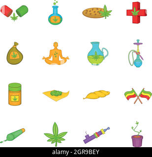 Medical marijuana icons set, cartoon style Stock Vector