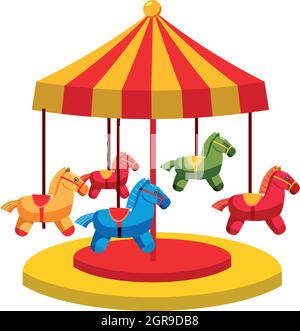 Carousel with horses icon, cartoon style Stock Vector
