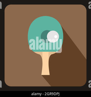 Table tennis racket with ball icon, flat style Stock Vector