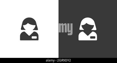 Employed people. Woman working. Isolated icon on black and white background. Commerce glyph vector illustration Stock Vector