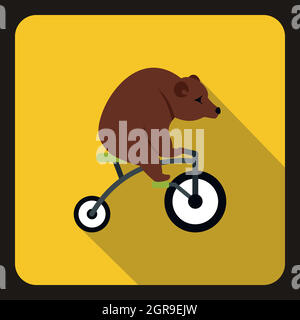 Bear on a bike icon, flat style Stock Vector