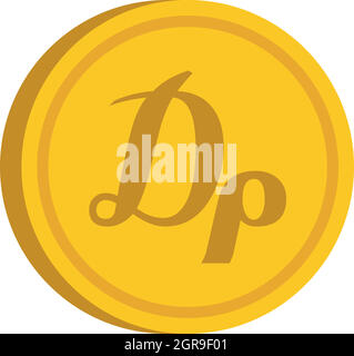 Gold coin with drachma sign icon, flat style Stock Vector