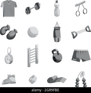 Fitness icons set, black monochrome style Stock Vector