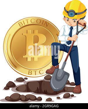 Cyber Coin Mining and Worker Stock Vector