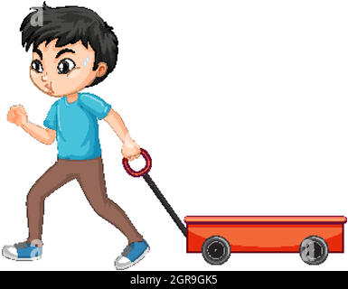 Boy pulling wagon on isolated background Stock Vector