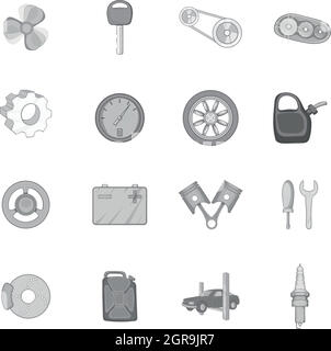 Auto spare parts icons set, black monochrome style Stock Vector