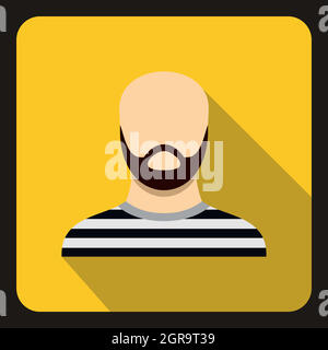 Bearded man in prison garb icon, flat style Stock Vector