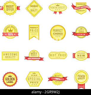 Retail label icons set in cartoon style Stock Vector