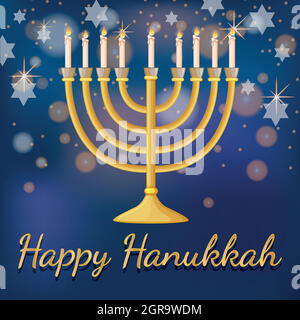 Happy Hanukkah card template with light and stars Stock Vector