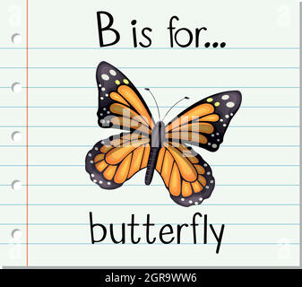 Flashcard letter B is for butterfly Stock Vector