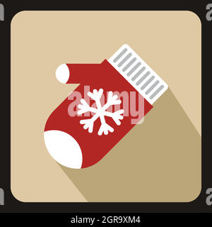 Red winter gloves icon, flat style Stock Vector