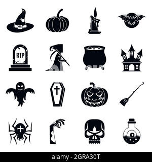 Halloween icons set, simple style Stock Vector